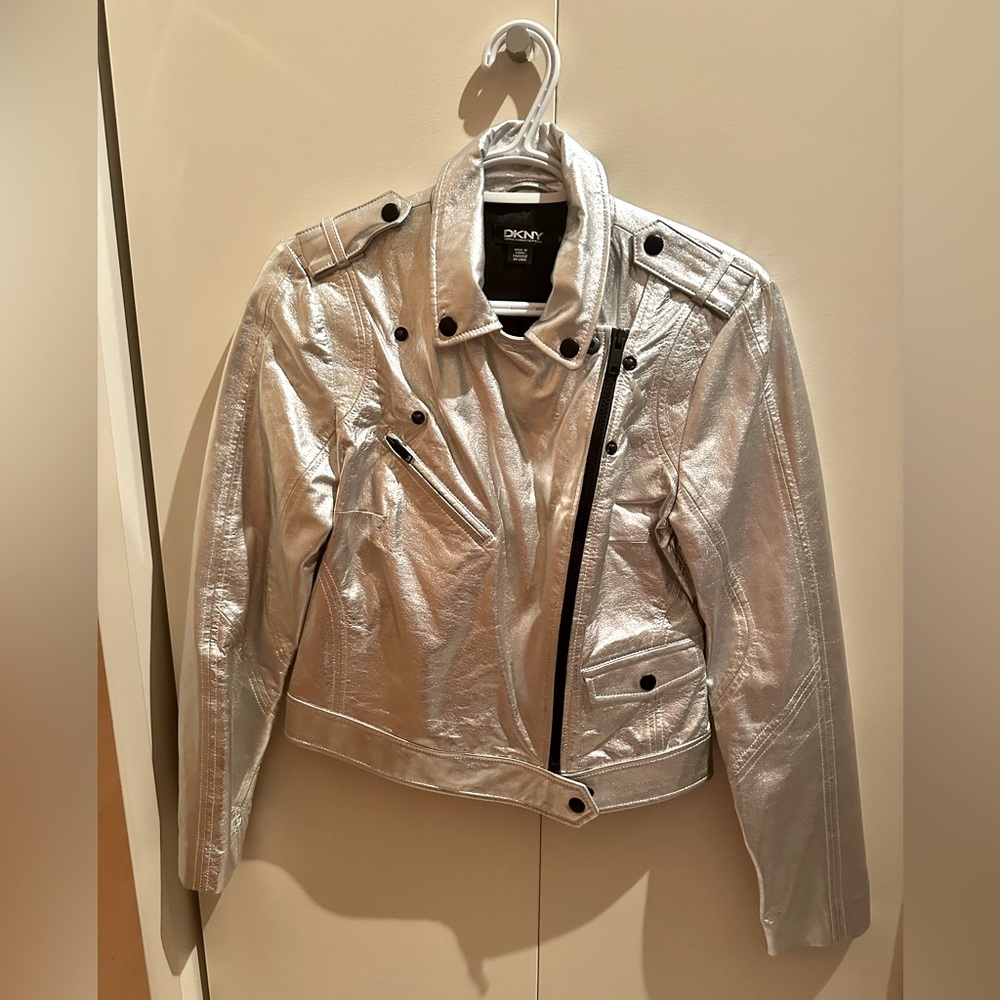 DKNY Silver leather jacket
